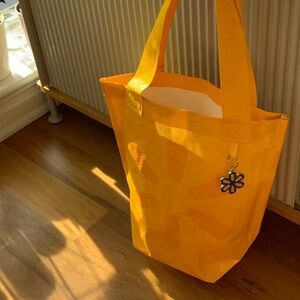 Yellow Tote Bag with Flower Charm